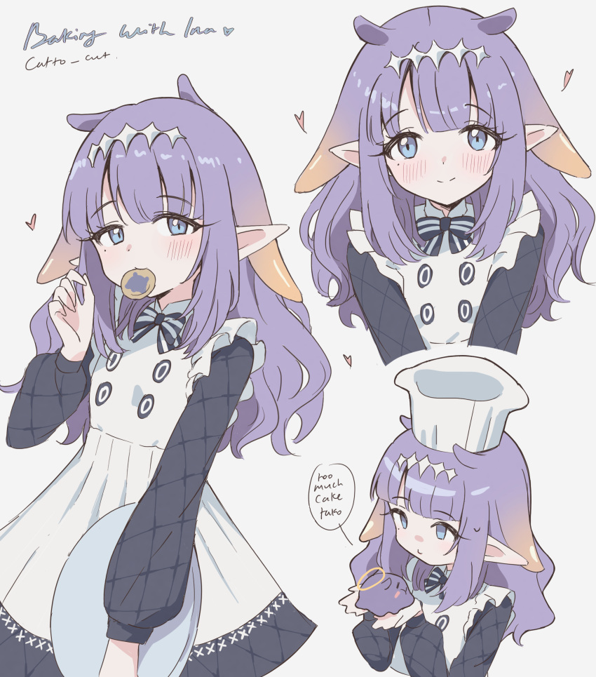 1girl, absurdres, apron, blue_eyes, blunt_bangs, blush, cattocut, commentary