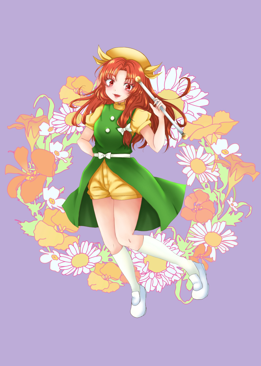 1girl, absurdres, bow, commentary_request, dress, floral_print, flower, full_body