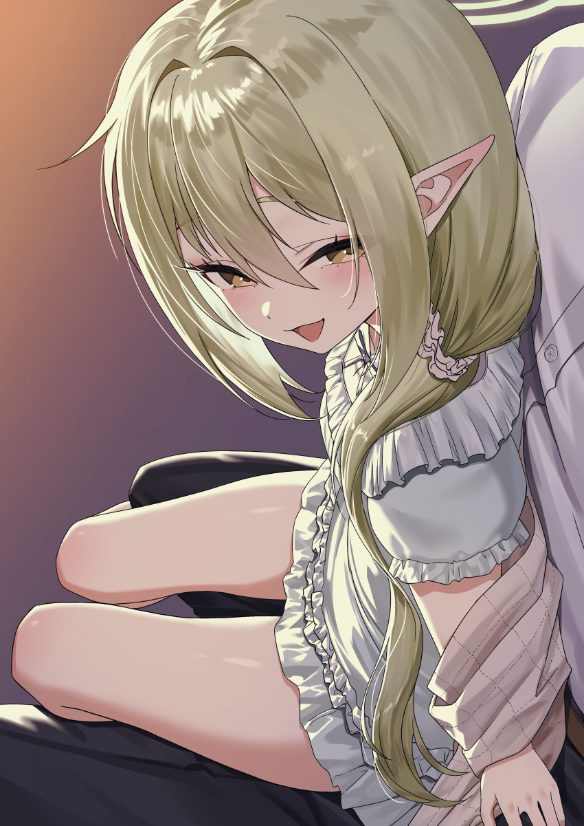 1girl, absurdres, blue_archive, blue_pajamas, commentary_request, green_hair, green_halo, hair_ornament