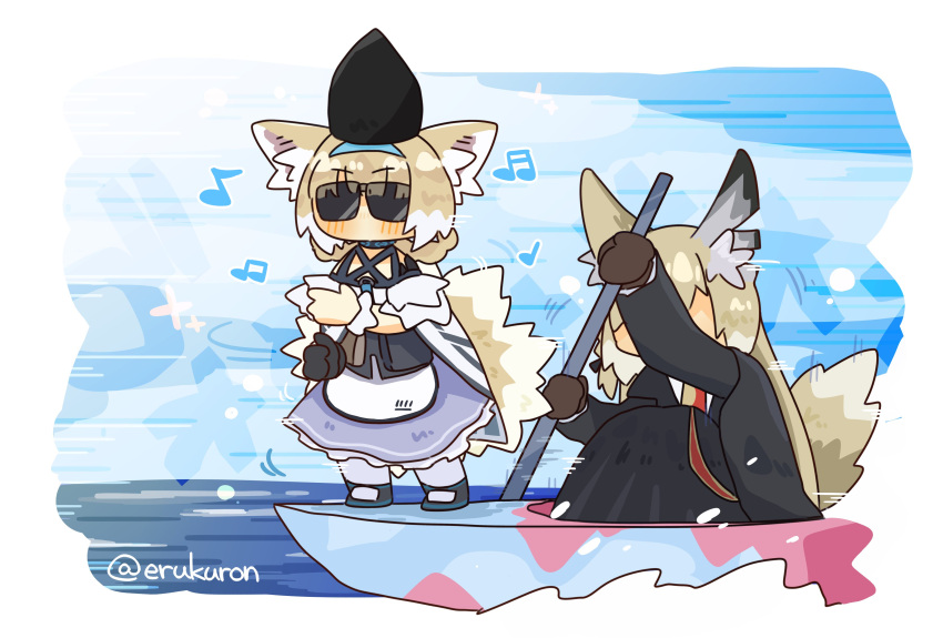 2girls, absurdres, animal_ear_fluff, animal_ears, arknights, black_shoes, black_skirt, black_vest