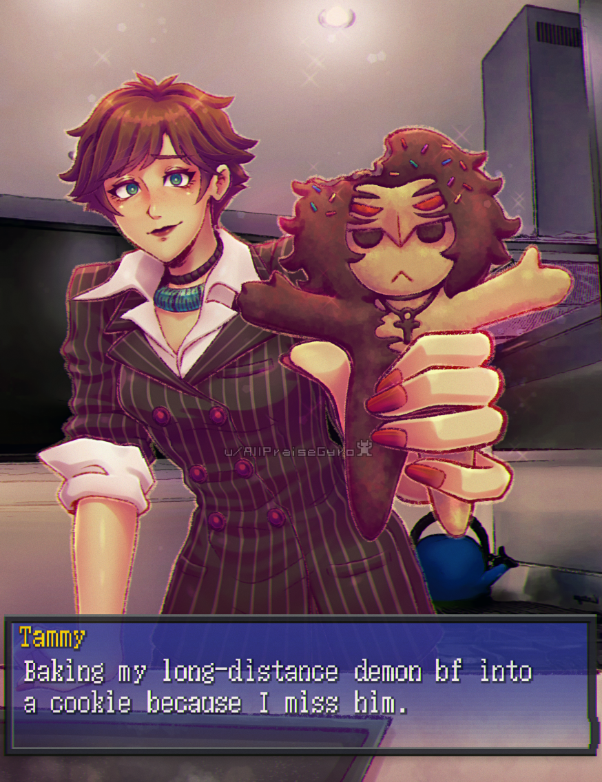 1girl, baking_my_long_distance_bf_into_a_cookie_because_i_miss_him_(meme), black_jacket, blazer, blue_eyes, bright_pupils, brown_hair, buttons