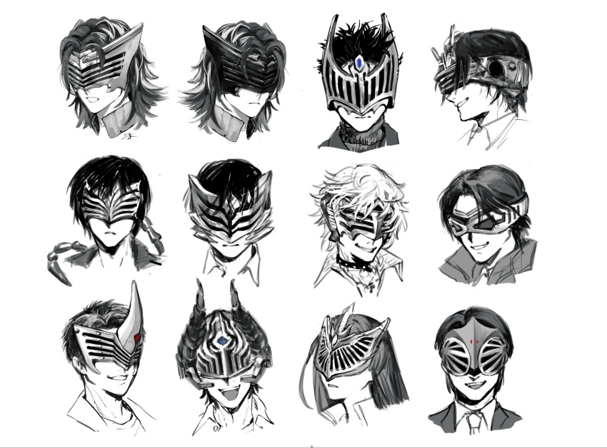 1girl, 3jyo_555, 6+boys, akiyama_ren, asakura_takeshi, commentary_request, expressionless, facing_viewer