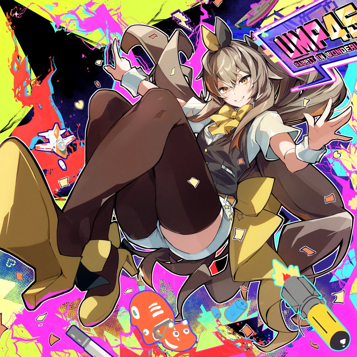 brown_hair, character_name, commentary_request, dot_nose, girls_frontline, hair_between_eyes, high_heels, highres