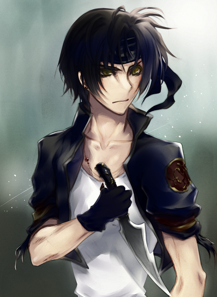 bad_id, bandana, final_fantasy, final_fantasy_vi, grey_hair, jacket, knife, lock_cole, male, ruriikura, solo, weapon