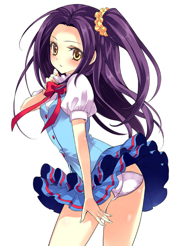 ass, blush, bow, hair_ornament, hand_on_own_chest, hand_to_chest, kurokawa_ellen, long_hair