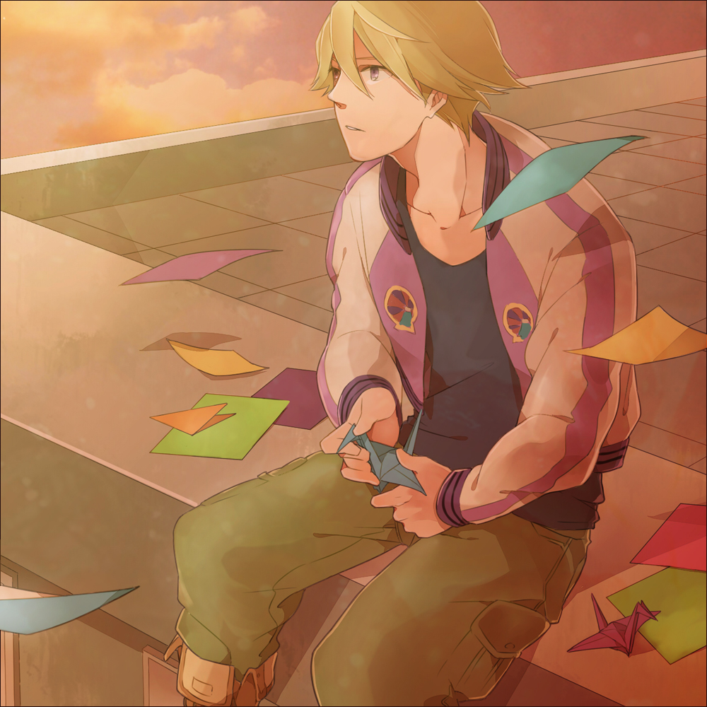 bad_id, blonde_hair, ivan_karelin, jacket, kokomi, letterman_jacket, male, origami