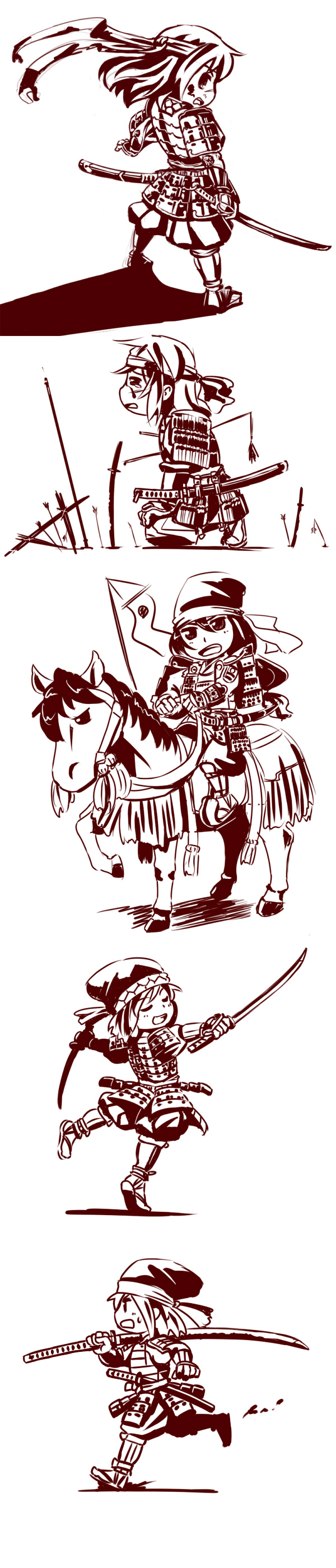 aka-kabuto_no_gema, akachuu_no_gema, armor, arrow, blood, breastplate, dual_wielding, helmet