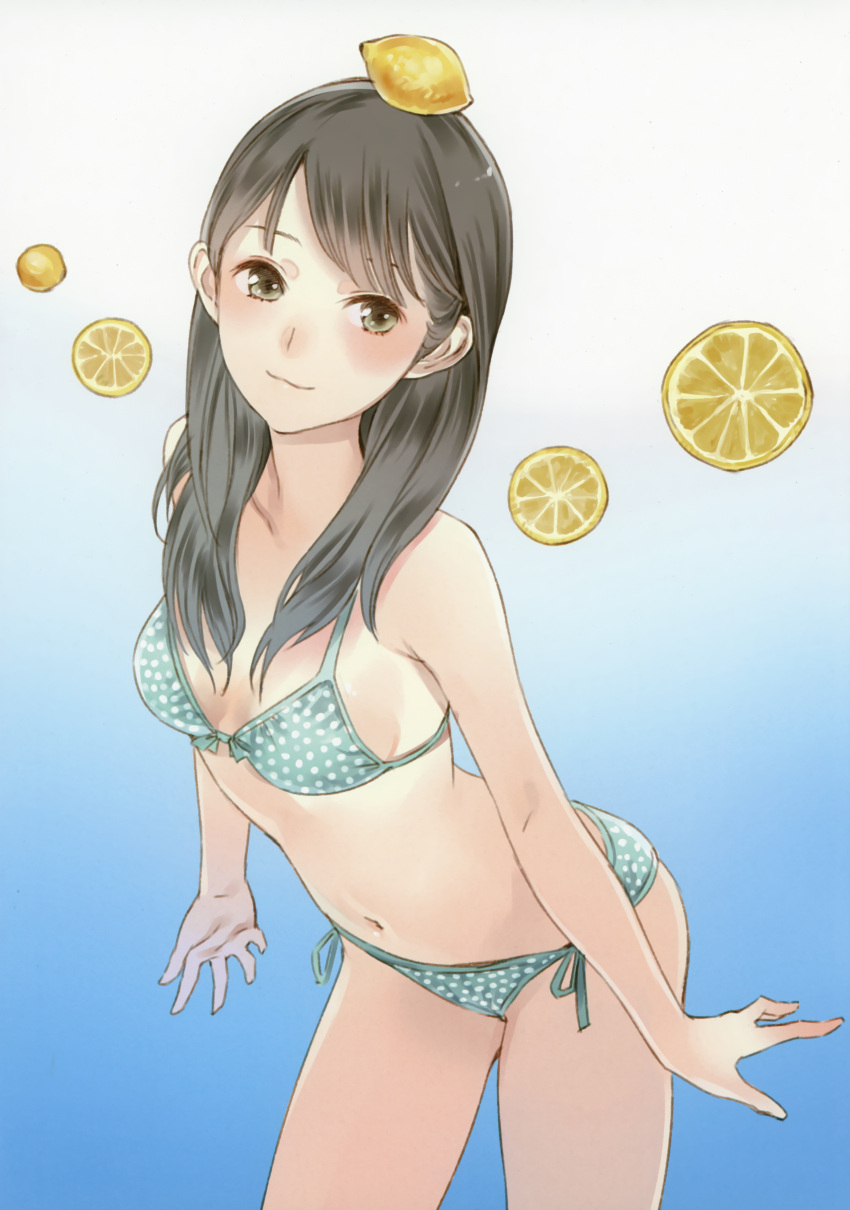 :3, absurdres, arched_back, bare_shoulders, bikini, black_eyes, black_hair, bra