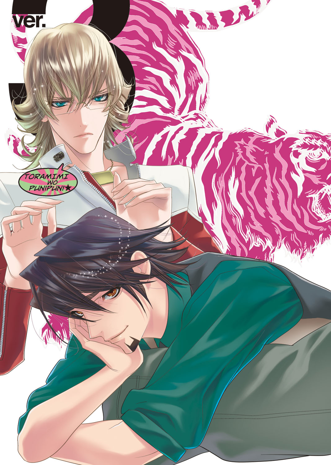 2boys, aqua_eyes, barnaby_brooks_jr, blonde_hair, brown_eyes, brown_hair, fingernails, glasses