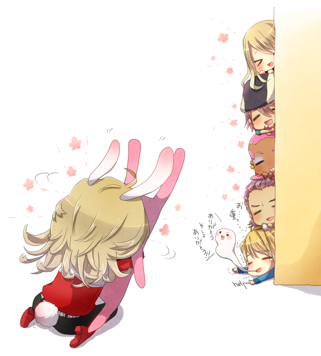 >_<, animal_ears, antonio_lopez, barnaby_brooks_jr, belt, blonde_hair, blush, boots