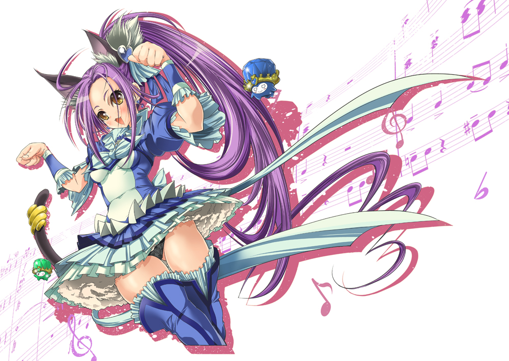 animal_ears, black_panties, blue_legwear, breasts, cat_ears, cat_pose, cat_tail, cure_beat