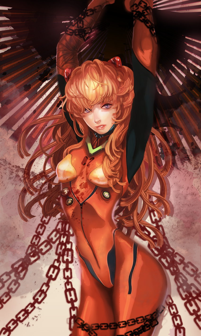 arms_up, blue_eyes, chain, chains, highres, jugo, long_hair, neon_genesis_evangelion