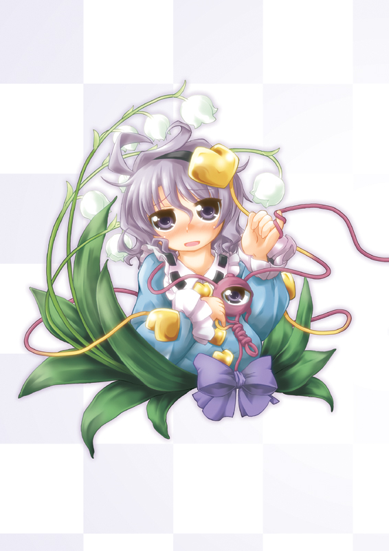 ahoge, blush, bow, bust, eyeball, flower, heart, komeiji_satori