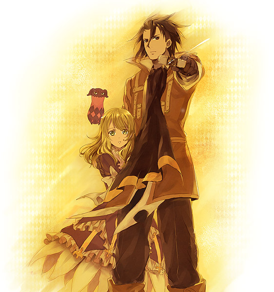 1girl, aiming, aiming_at_viewer, alvin_(tales_of_xillia), black_eyes, black_gloves, black_hair, brown_dress