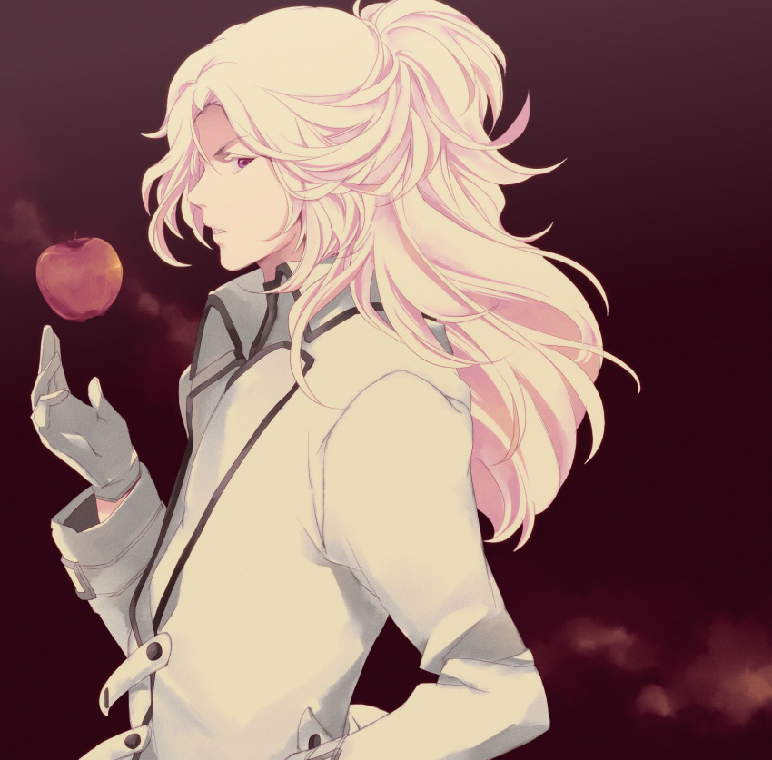 apple, food, fruit, gloves, highres, long_hair, male, mawaru_penguindrum