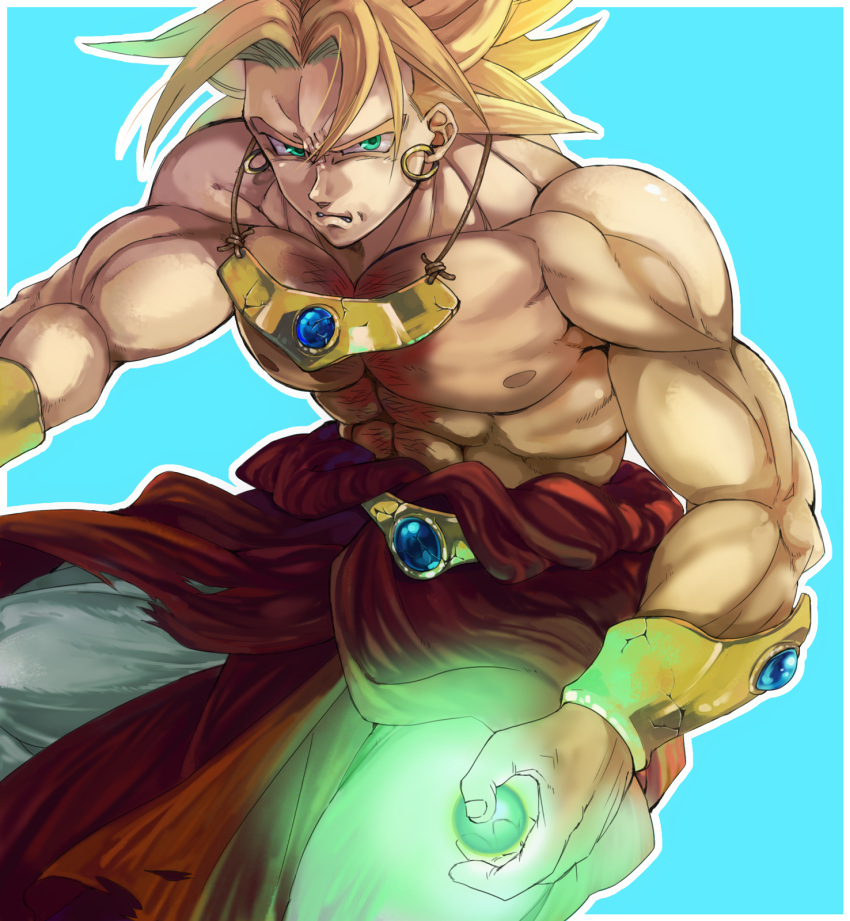 aqua_eyes, broly, bruise, dragon_ball, dragon_ball_z, dragonball_z, earrings, energy_ball