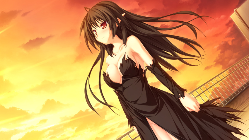 black_hair, elf, fuu_(suzukaze_no_melt), game_cg, maikaze_no_melt, nopan, red_eyes, tenmaso