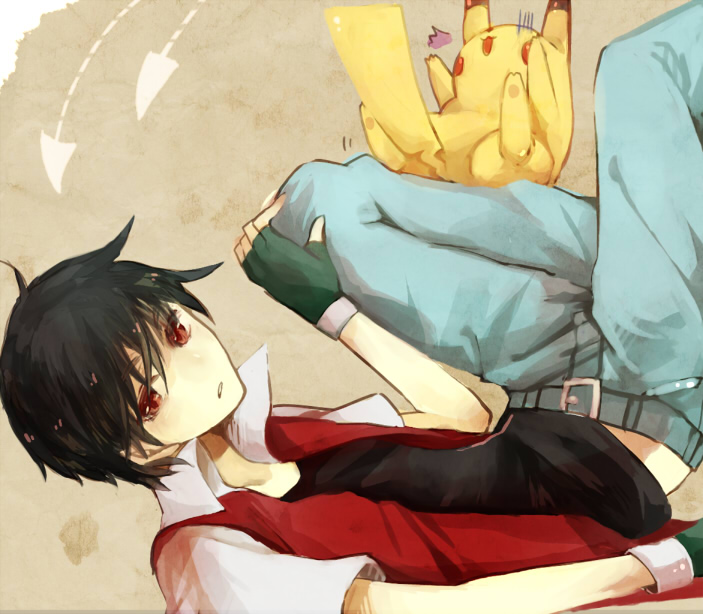 1boy, bad_id, belt, black_hair, gloves, haturu-miyabi, jacket, male