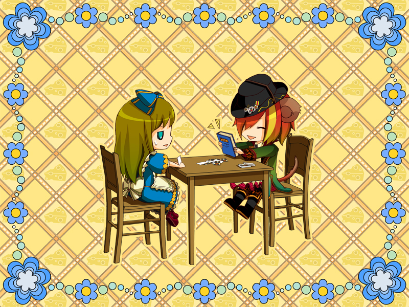 alice_liddell, animal_ears, apron, aqua_eyes, blonde_hair, book, boots, bow