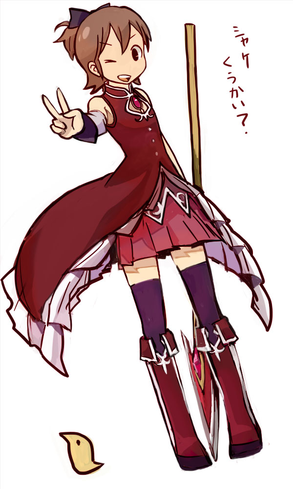 aioi_yuuko, bare_shoulders, bird, black_eyes, boots, bow, brown_hair, cosplay