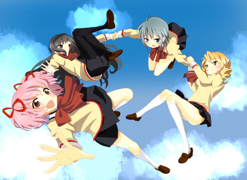 highres, kaname_madoka, mahou_shoujo_madoka_magica, miki_sayaka, pantyhose, seleb629, tomoe_mami, yuiyuimoe