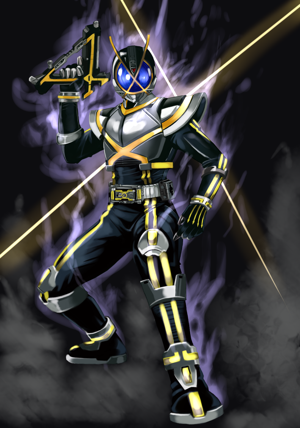 belt, gun, highres, k@non, kamen_rider, kamen_rider_555, kamen_rider_kaixa, solo