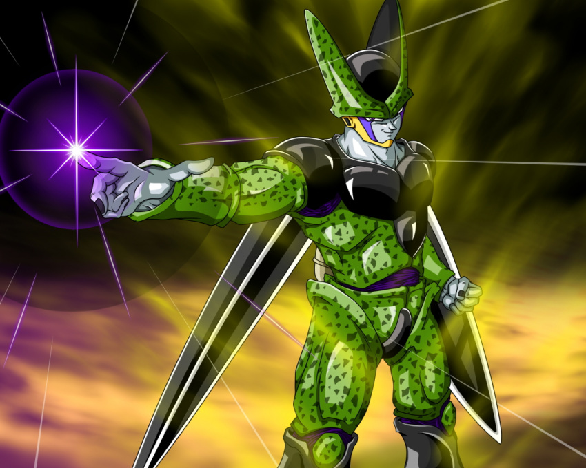 >:), alien, aura, cell_(dragon_ball), clenched_hand, dragon_ball, dragon_ball_z, dragonball_z
