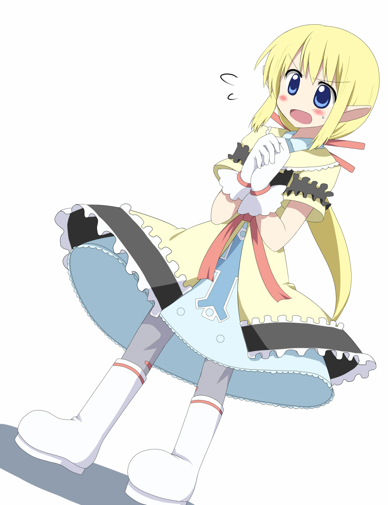blue_eyes, gloves, haiiro_(immature), nichijou, pantyhose, pointy_ears, princess_starla_(nichijou), short_hair
