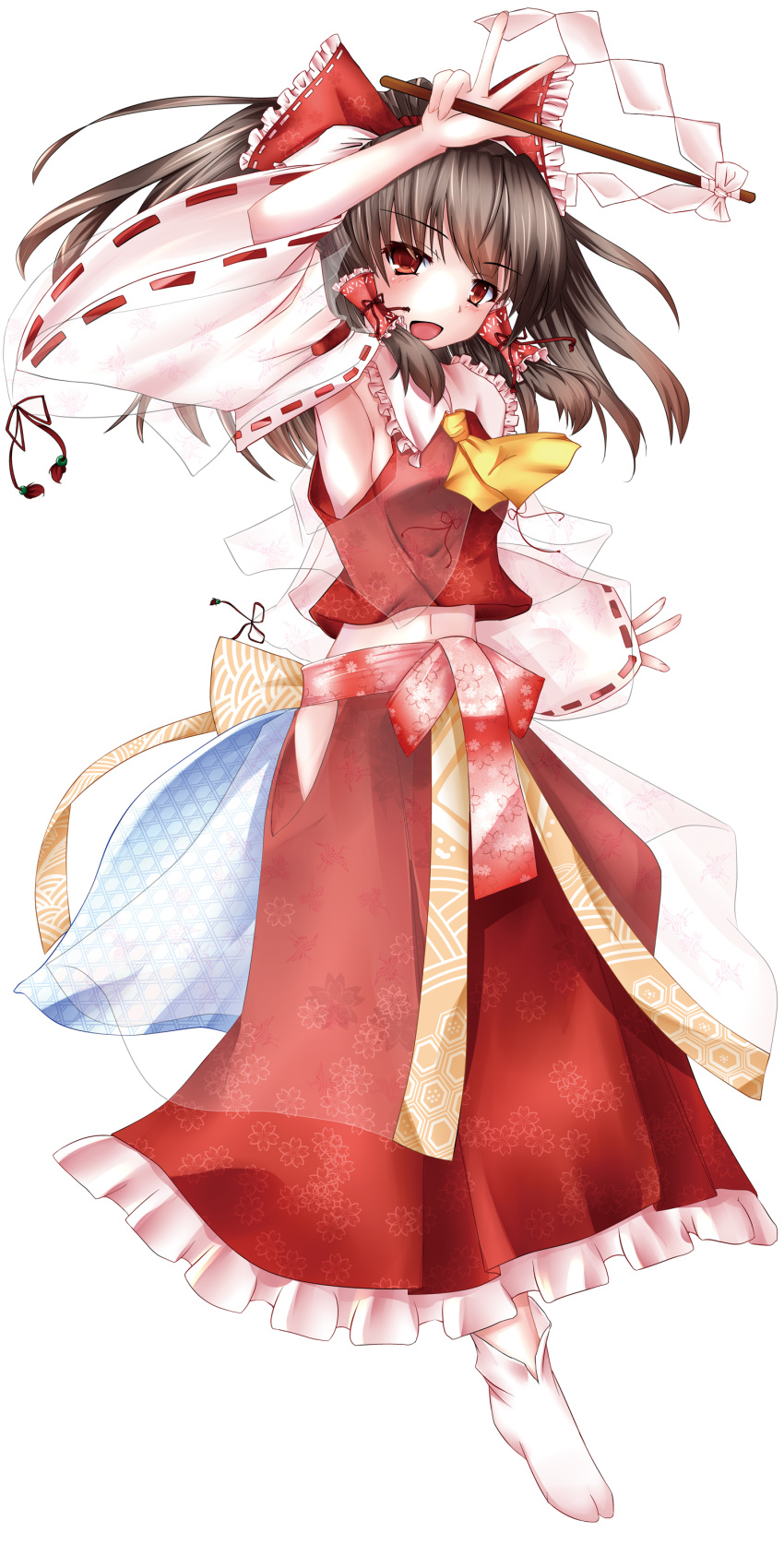 absurdres, armpits, bad_id, brown_hair, detached_sleeves, hair_ribbon, hair_tubes, hakurei_reimu