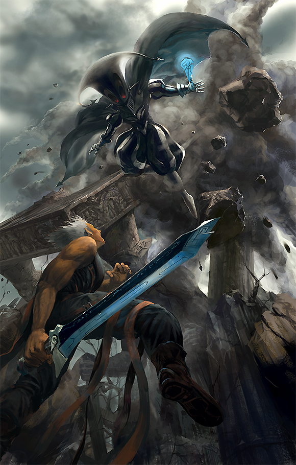 battle, cape, happiness_(pixiv_fantasia), male, noba, pixiv, pixiv_fantasia, pixiv_fantasia_4