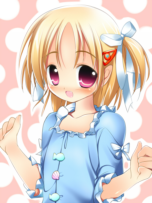 blonde_hair, blush, child, fang, hair_ornament, hairclip, haneyoru, original