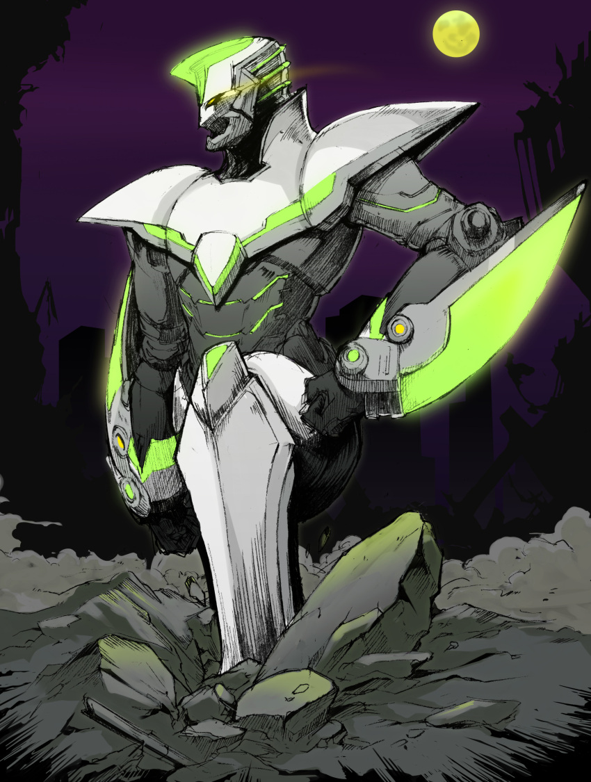 full_moon, highres, jiji_(wander_plug), kaburagi_t_kotetsu, moon, neon_trim, power_armor, power_suit