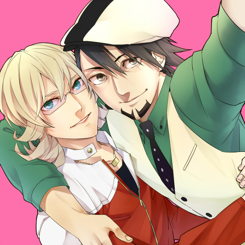 aqua_eyes, bad_id, barnaby_brooks_jr, blonde_hair, brown_eyes, brown_hair, cabbie_hat, dutch_angle