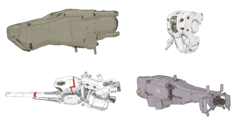 railgun, science_fiction, shoboyuski, simple_background, sketch, space_craft, spacesuit, weapon