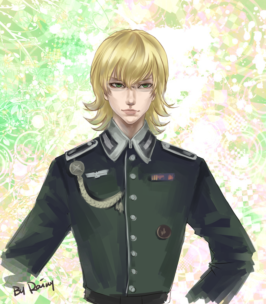 barnaby_brooks_jr, blonde_hair, glasses, green_eyes, male, rainygo, signature, solo