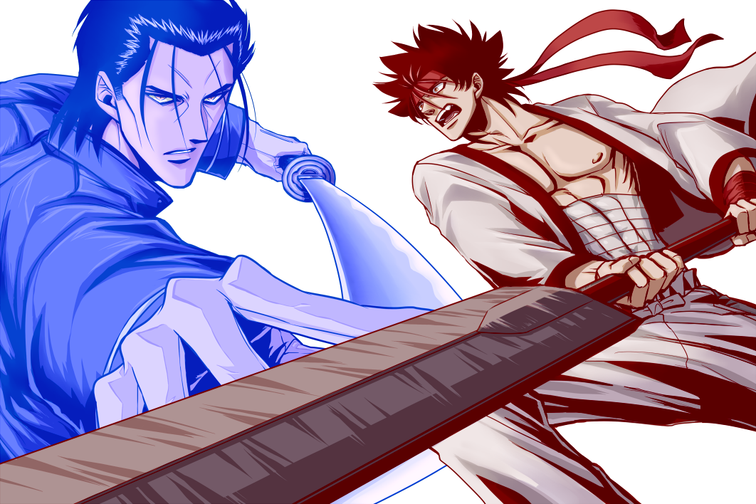 kuroto0101, male, rurouni_kenshin, sagara_sanosuke, saitou_hajime, sword, weapon