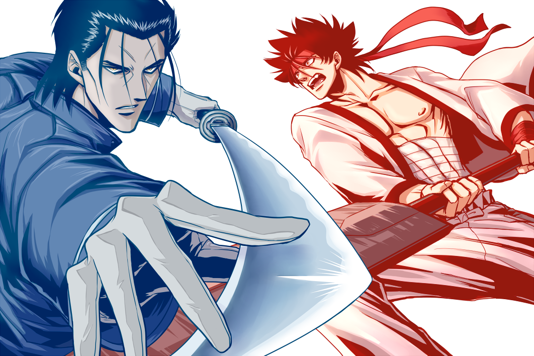 kuroto0101, male, rurouni_kenshin, sagara_sanosuke, saitou_hajime, sword, weapon