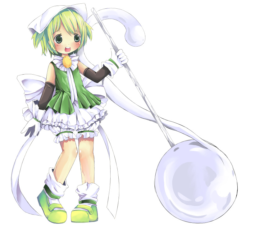 absurdres, bad_id, blush, bow, chitose_yuma, dress, green_eyes, green_hair