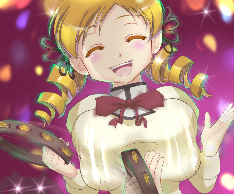 ^_^, blonde_hair, blush, bouncing_breasts, bow, breasts, bust, closed_eyes