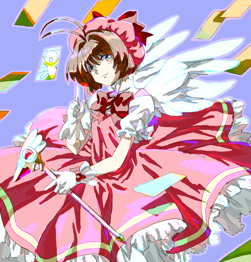 brown_hair, card, card_captor_sakura, cardcaptor_sakura, child, doraiga-rei, dress, floating_card