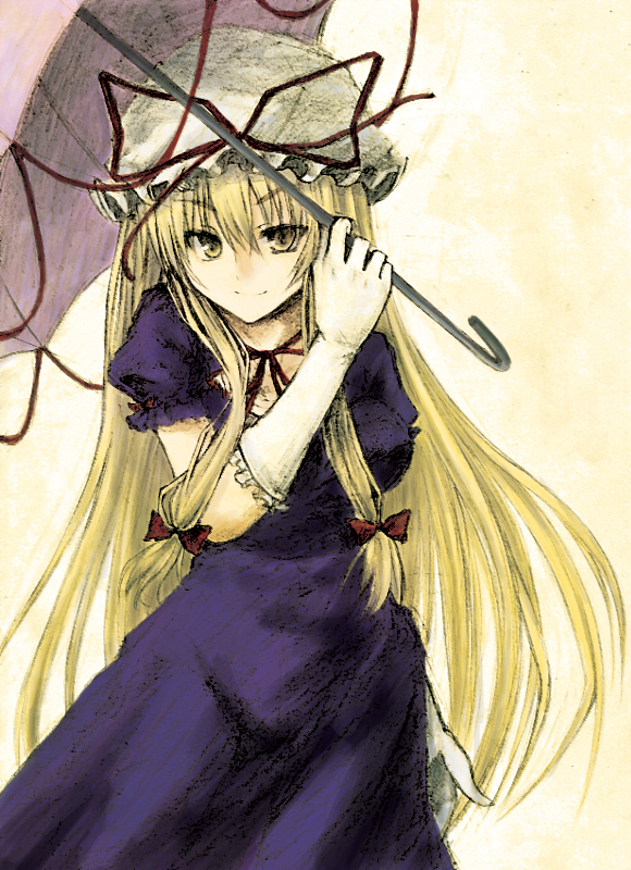 blonde_hair, long_hair, parasol, soratsuki_kakeru, touhou, umbrella, yakumo_yukari, yellow_eyes