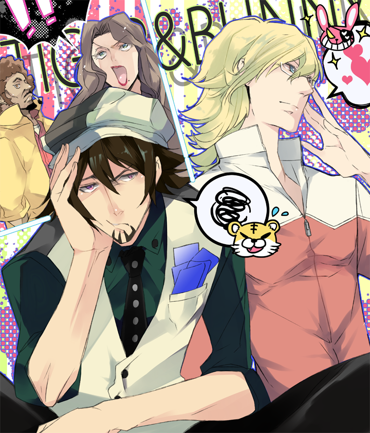 afro, agnes_joubert, barnaby_brooks_jr, beard, blonde_hair, blue_eyes, brown_hair, cabbie_hat