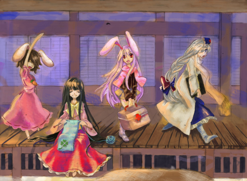 amehurashi0985, animal_ears, bag, black_hair, blazer, blue_eyes, blush, bow
