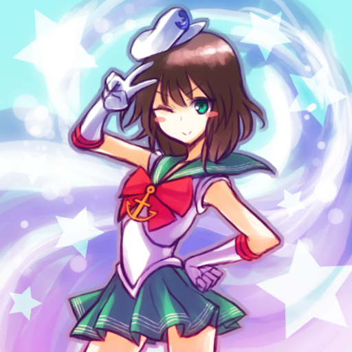 anchor, bishoujo_senshi_sailor_moon, blush, brown_hair, cosplay, elbow_gloves, gloves, green_eyes