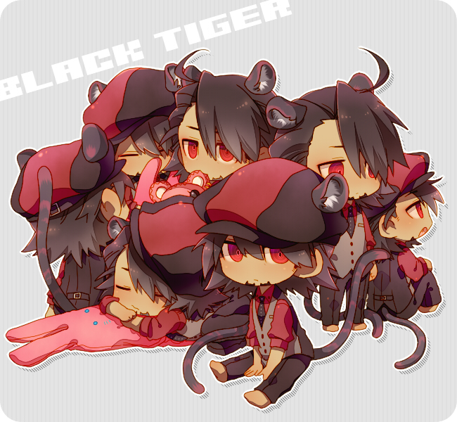 brown_hair, cabbie_hat, chibi, clone, dark_persona, dark_skin, ebitetsu, facial_hair