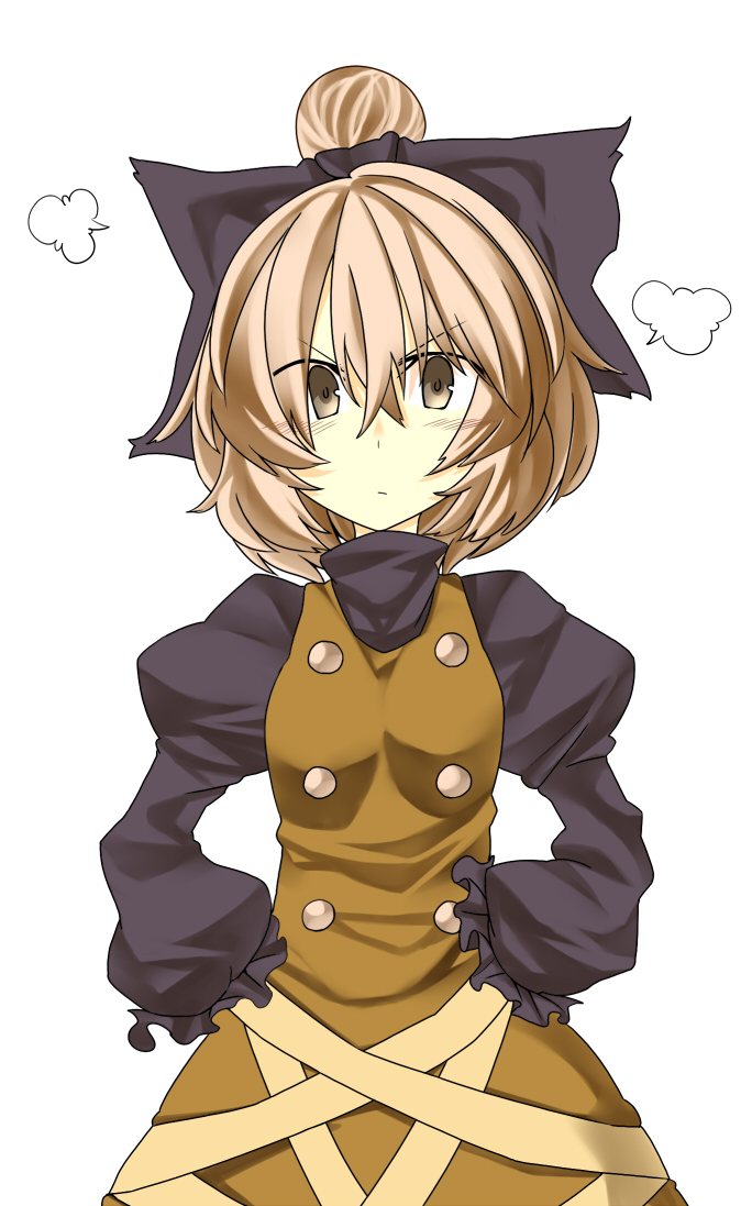 angry, blonde_hair, brown_eyes, hair_ribbon, kurodani_yamame, ponytail, ribbon, rinnrinn