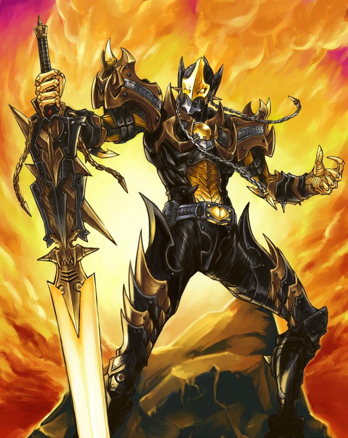 belt, claws, joker_(blade), kamen_rider, kamen_rider_blade, kamen_rider_blade_(series), monster, solo, sword, weapon