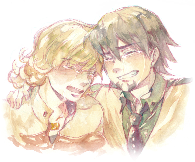 barnaby_brooks_jr, blonde_hair, brown_hair, facial_hair, jacket, jewelry, kaburagi_t_kotetsu, male