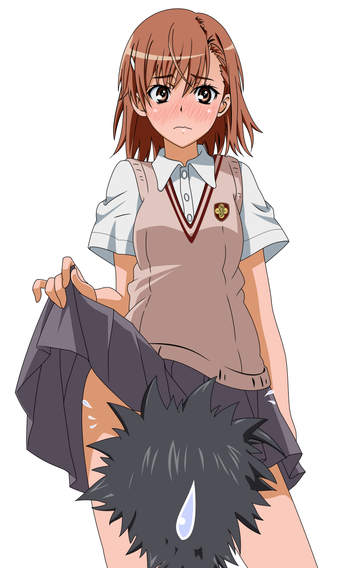 blush, brown_eyes, brown_hair, hair_ornament, hairpin, kamijou_touma, min_(westsign2170), misaka_mikoto