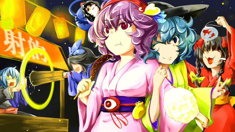 :t, alternate_hair_color, amagi, cotton_candy, eating, festival, fish, food